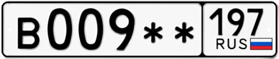 Автомобильный номер В009 ** 
         197